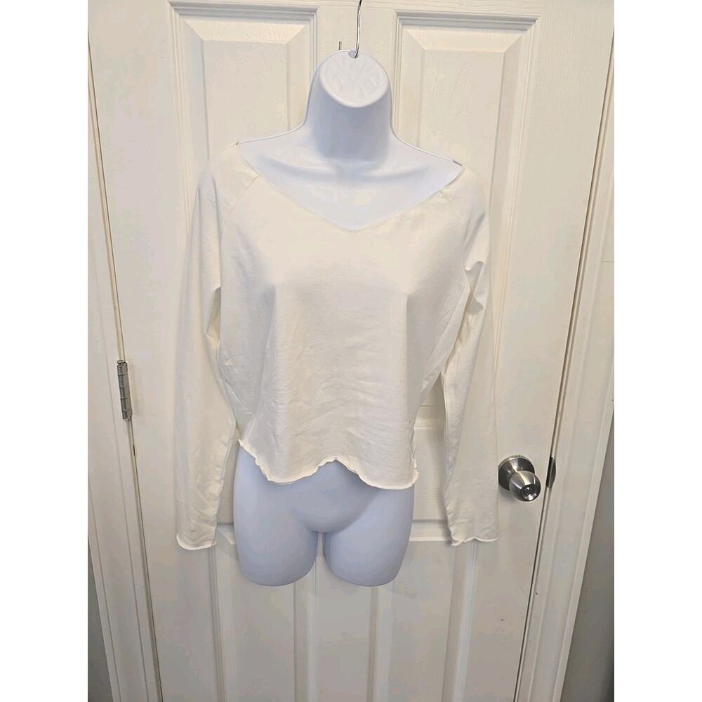 13095 Wild Fable White Long Sleeve Cropped SoFt V Neck Top Size Xl nwt